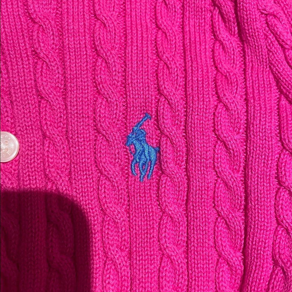 Like new Polo Ralph Lauren Kids Fuchsia Cable Knit Cardigan Sweater. Size 4/4T - Picture 3 of 3